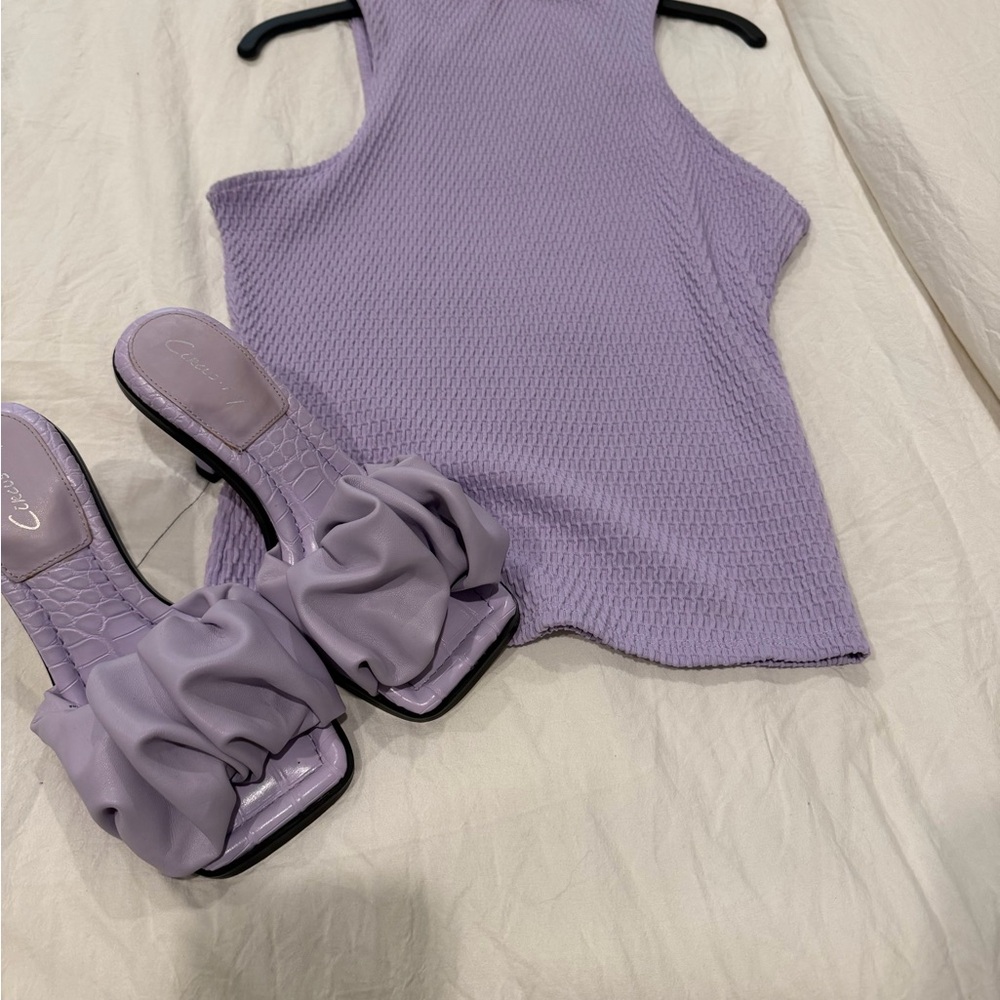 Lavender Sleeveless Top and Ruffled Sandals Set